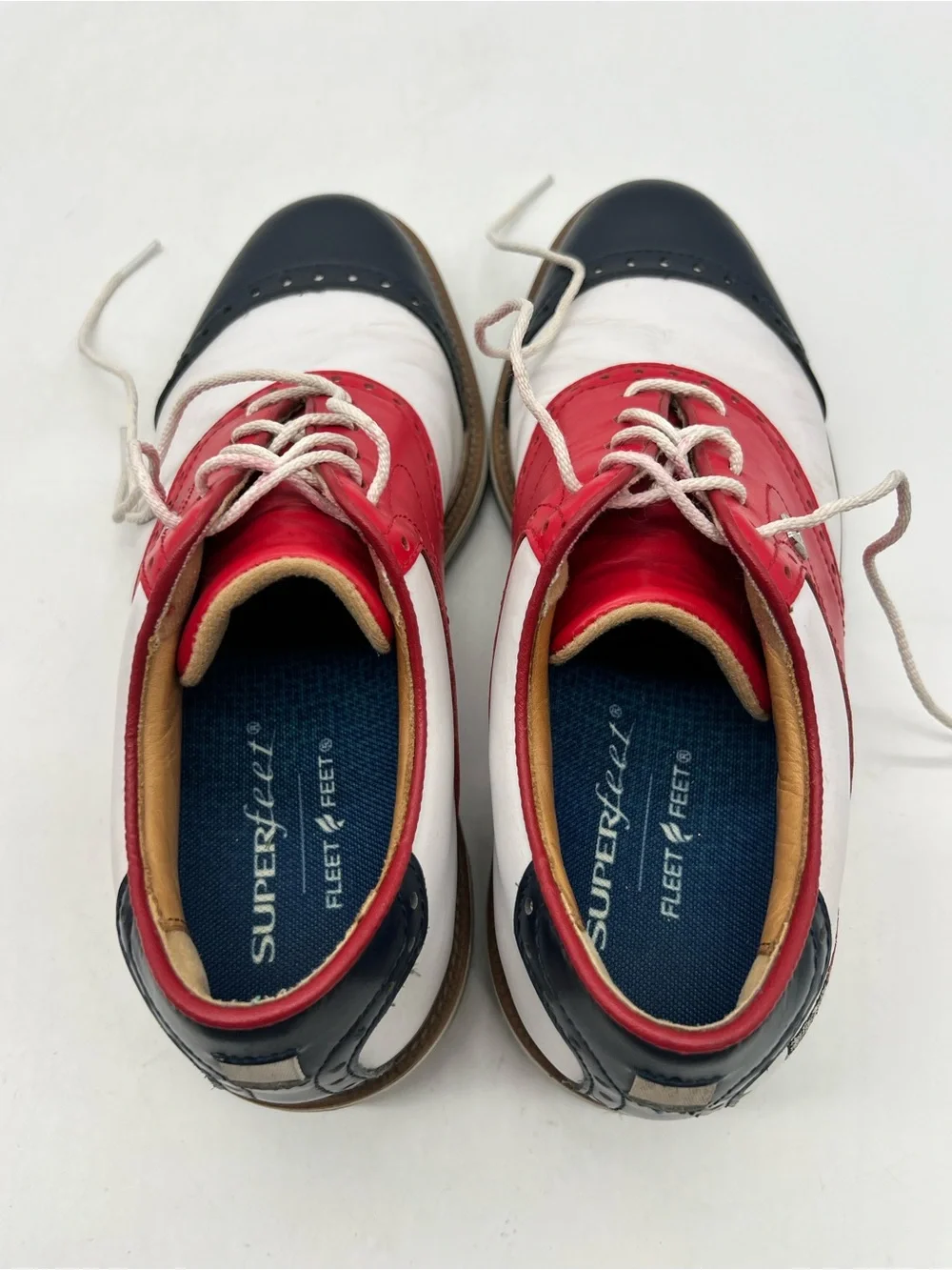 FootJoy DryJoys Premiere WILCOX Men 8.5 White Blue Red USA Flag Golf Shoes